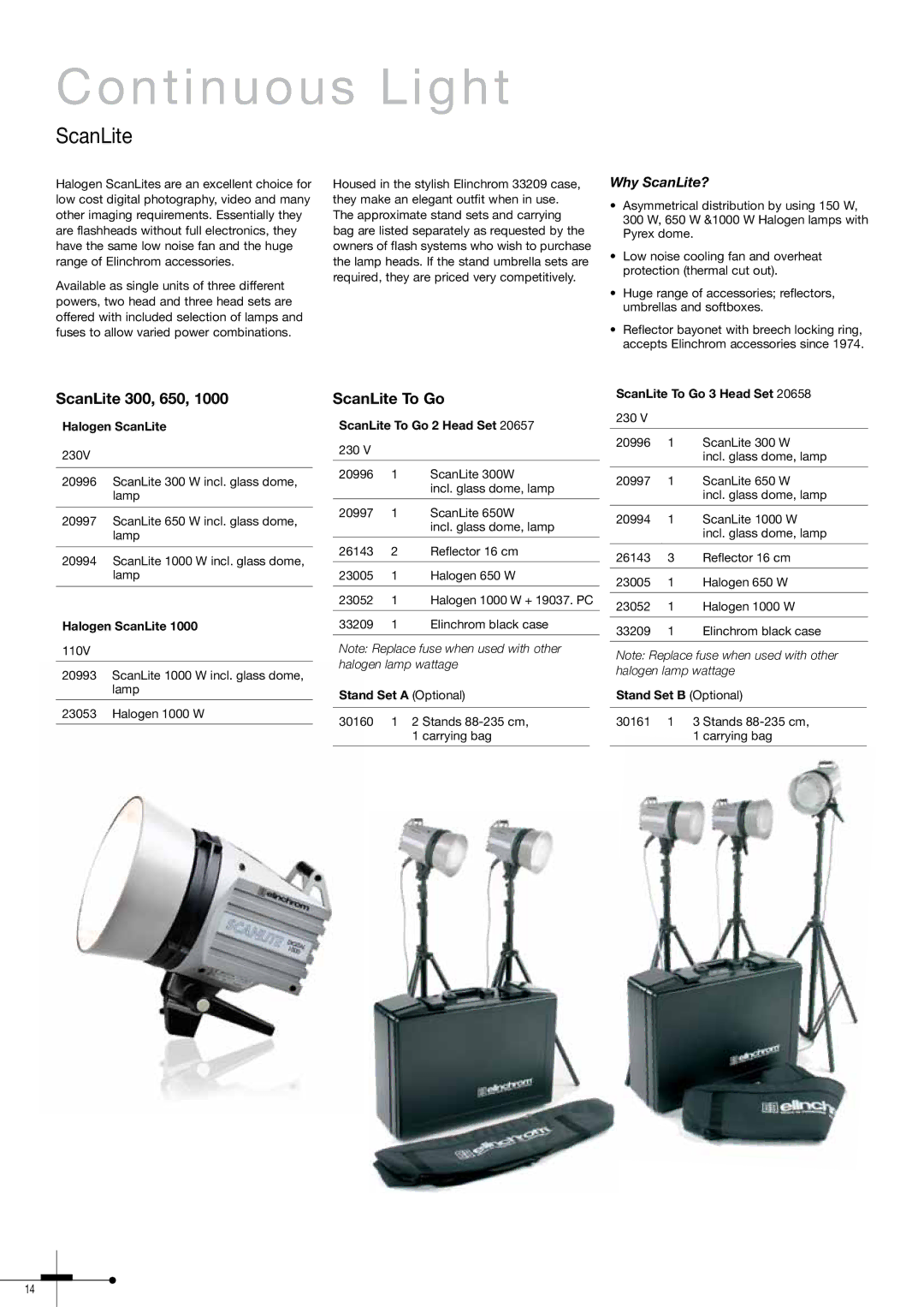 Elinchrom 300RX specifications Continuous Light, ScanLite 300, 650, ScanLite To Go, Why ScanLite? 