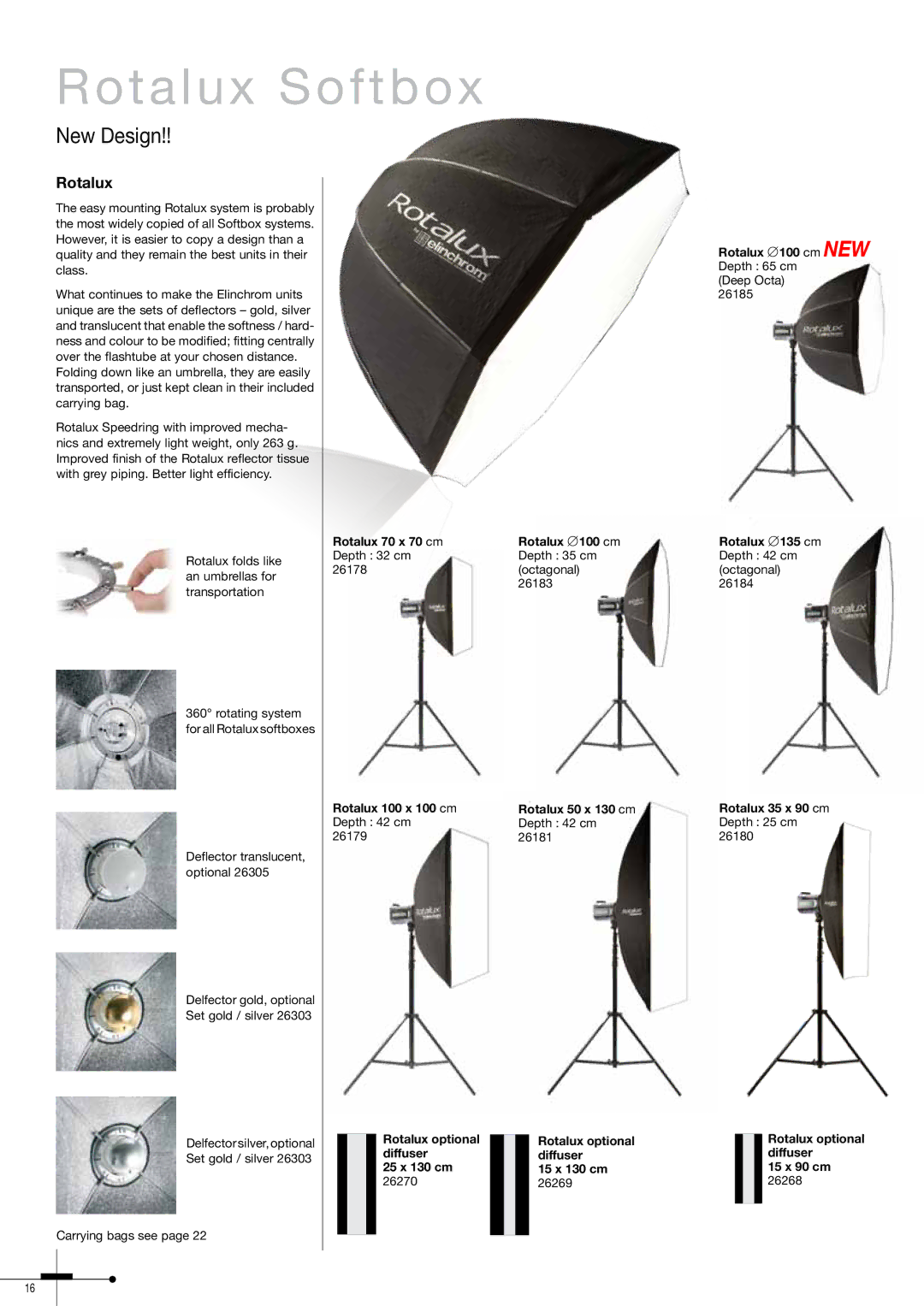 Elinchrom 300RX Rotalux Softbox, New Design, Rotalux 70 x 70 cm Depth 32 cm Rotalux 100 x 100 cm, Rotalux optional 