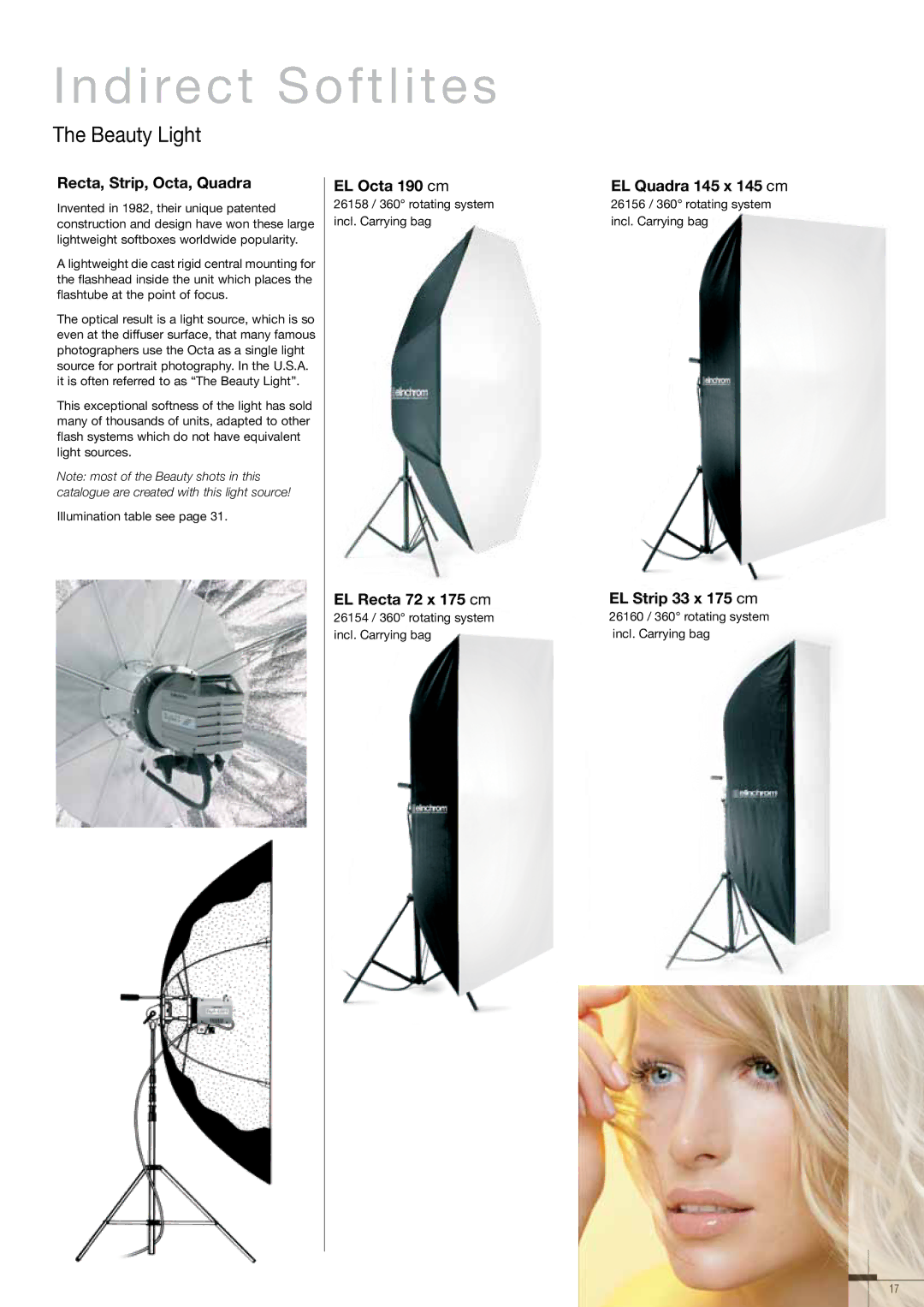 Elinchrom 300RX specifications Indirect Softlites, Beauty Light 