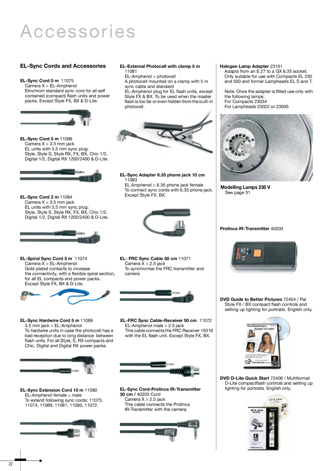 Elinchrom 300RX specifications EL-Sync Cords and Accessories 