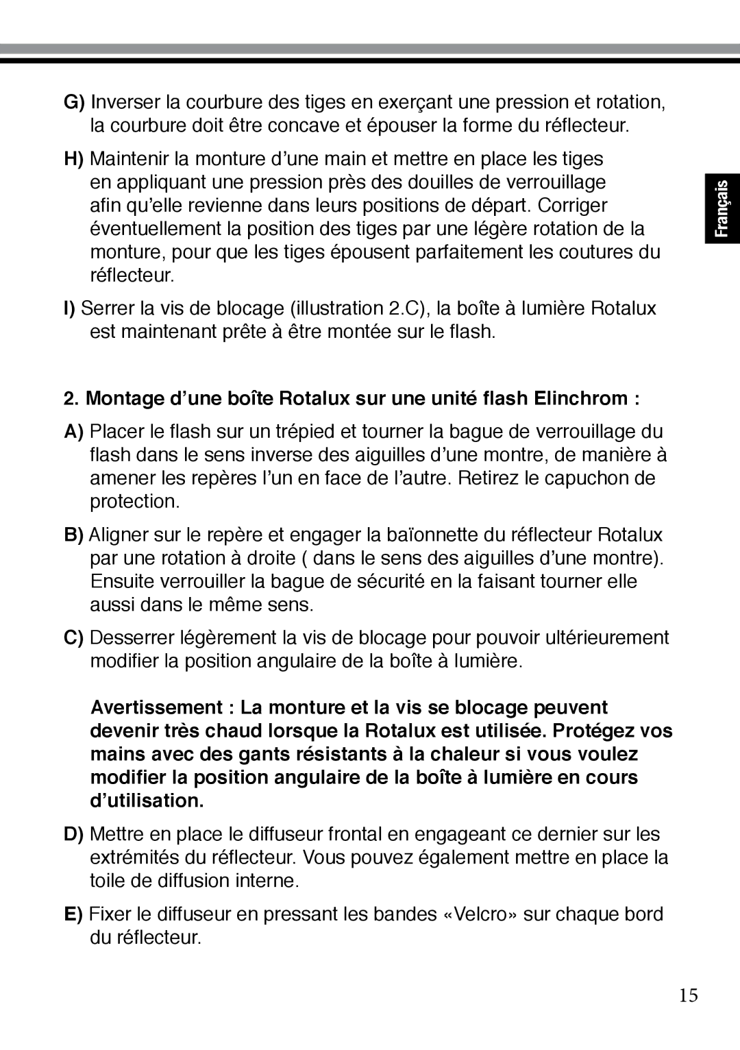 Elinchrom 73320 user manual Montage d’une boîte Rotalux sur une unité flash Elinchrom 