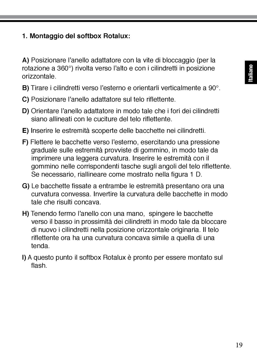 Elinchrom 73320 user manual Montaggio del softbox Rotalux 