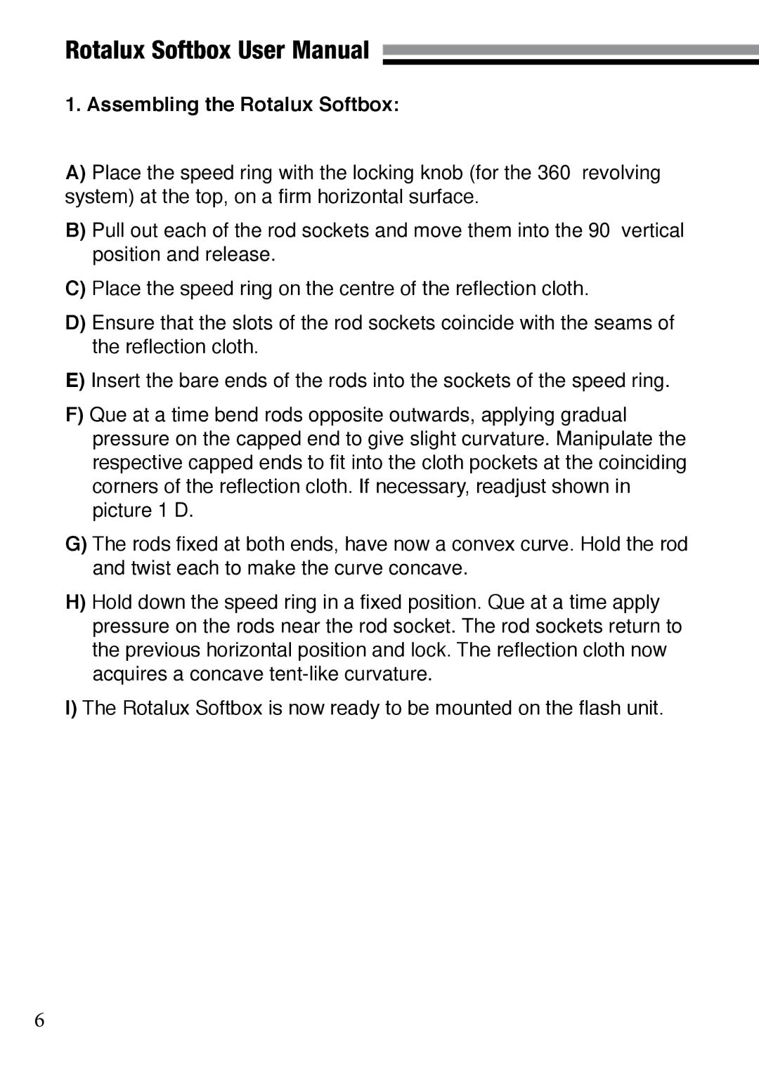 Elinchrom 73320 user manual Assembling the Rotalux Softbox 