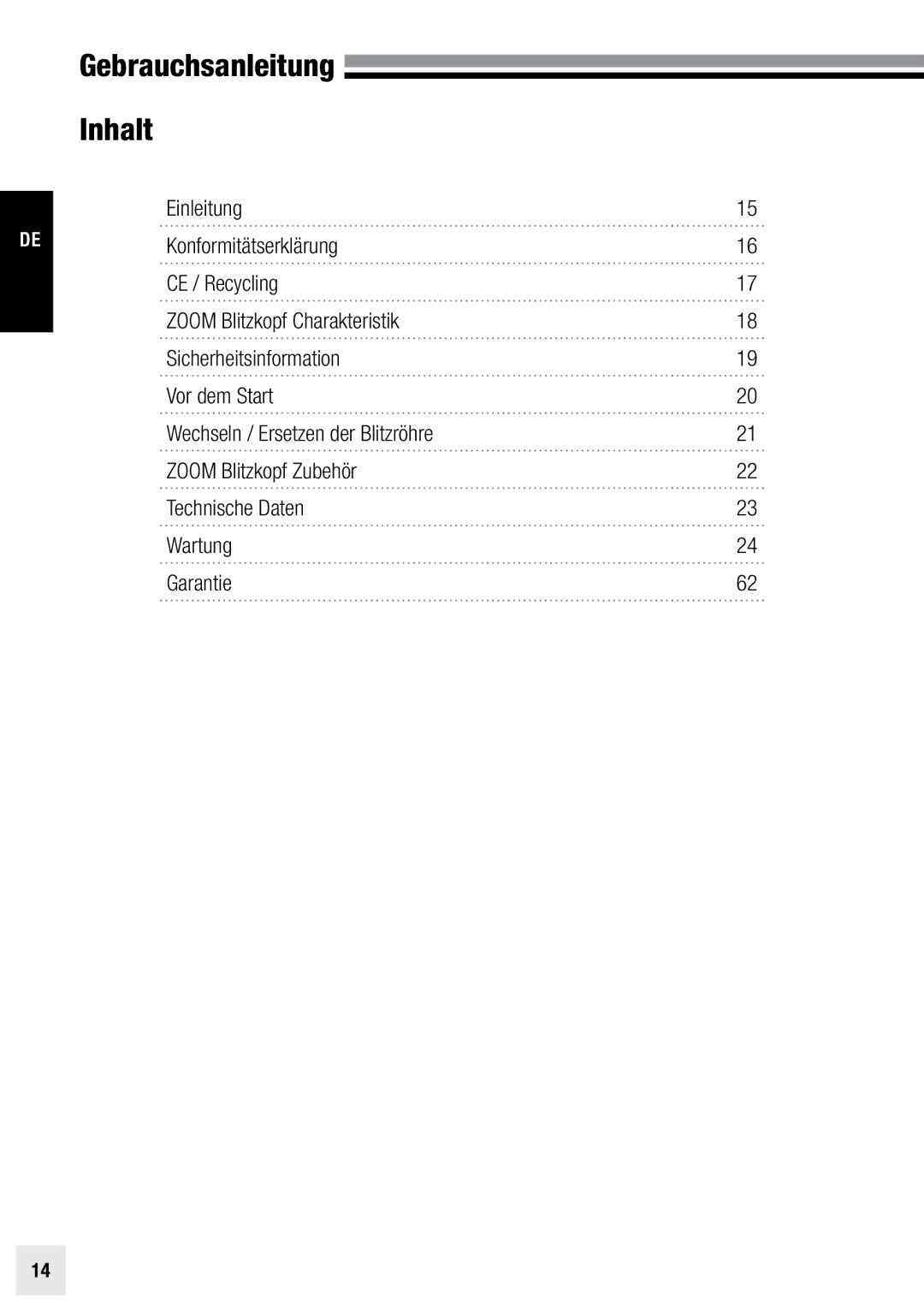 Elinchrom PRO HD - 20192, ACTION - 20193, PRO - 20191 user manual Gebrauchsanleitung Inhalt 