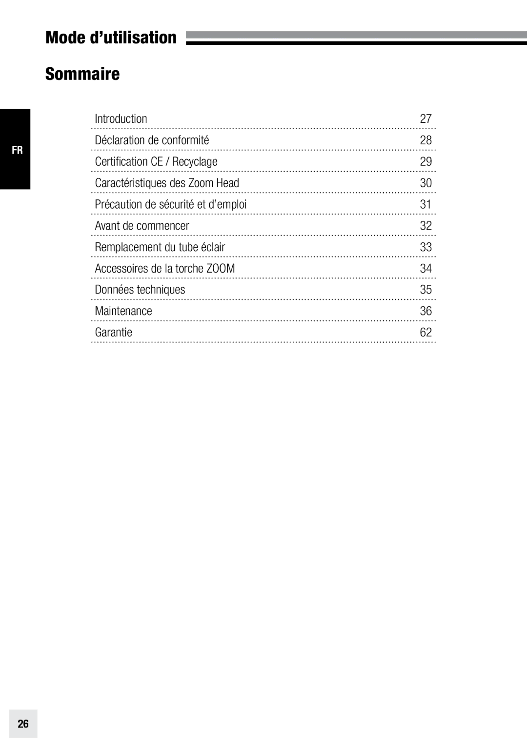 Elinchrom PRO HD - 20192, ACTION - 20193, PRO - 20191 user manual Mode d’utilisation Sommaire 