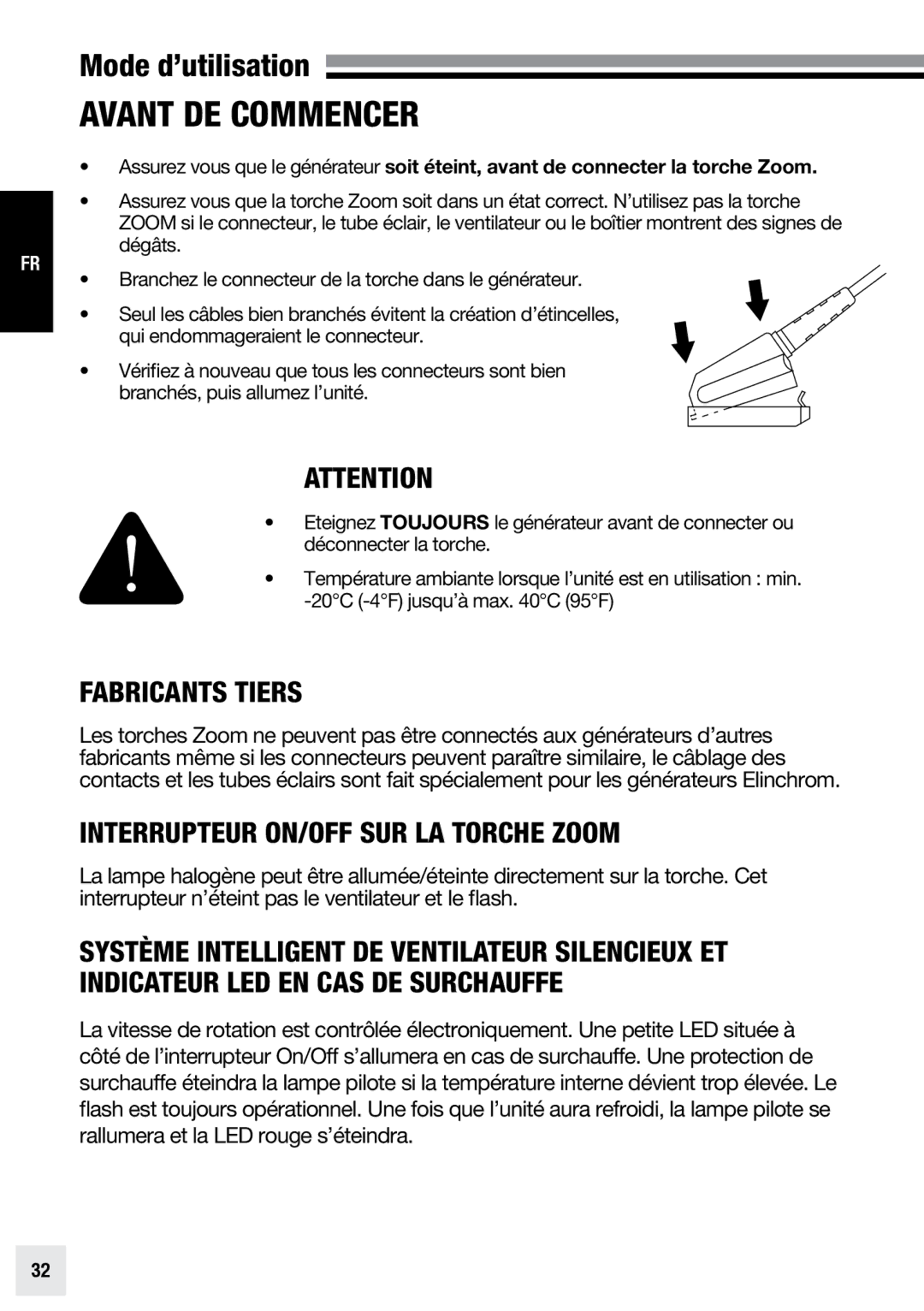 Elinchrom PRO HD - 20192, ACTION - 20193, PRO - 20191 user manual Fabricants tiers, Interrupteur On/Off sur la torche Zoom 