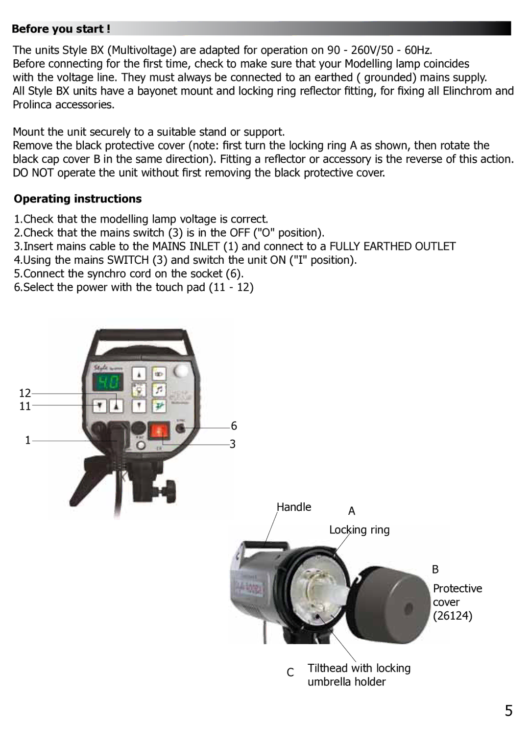 Elinchrom BX100 manual Before you start, Operating instructions 