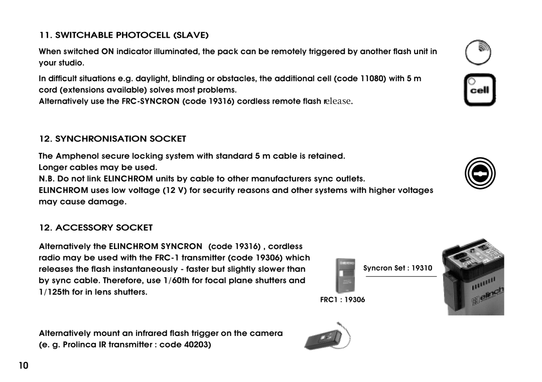 Elinchrom Digital 3000 AS manual Switchable Photocell Slave, Synchronisation Socket, Accessory Socket 