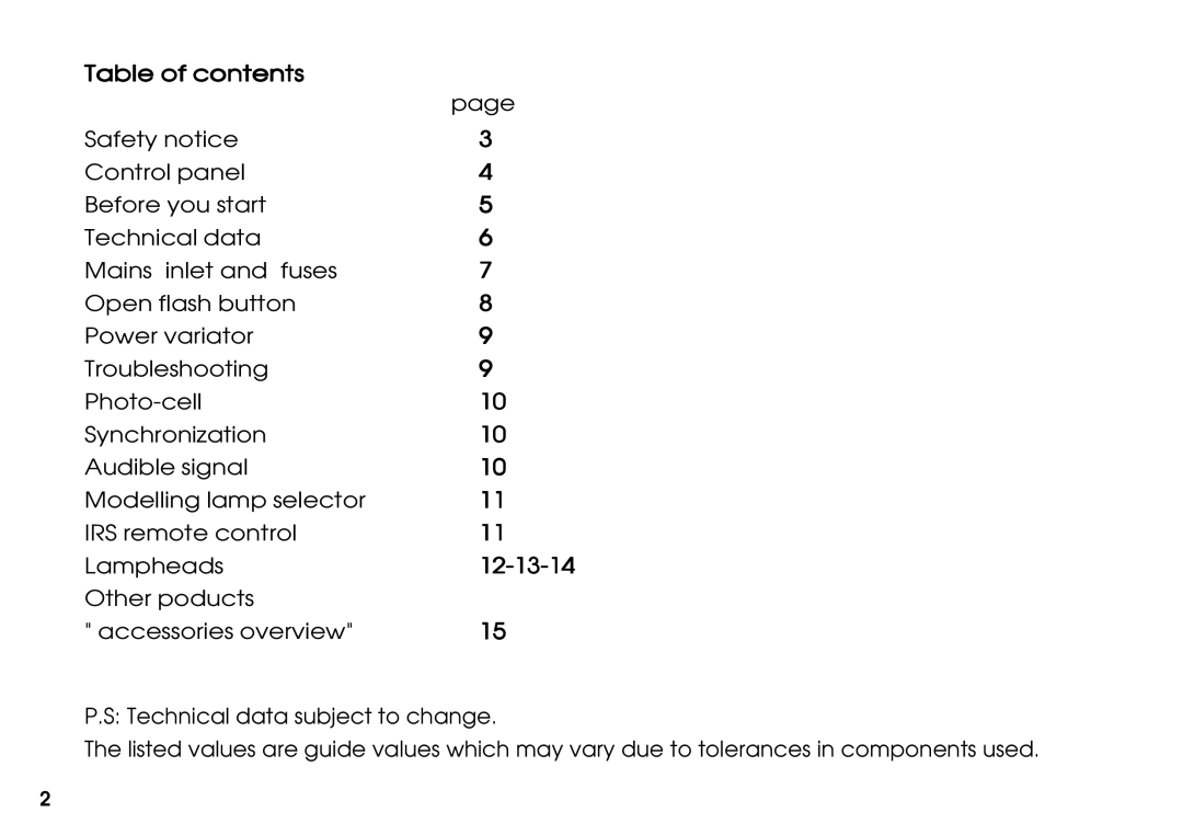 Elinchrom Digital 3000 AS manual Table of contents 