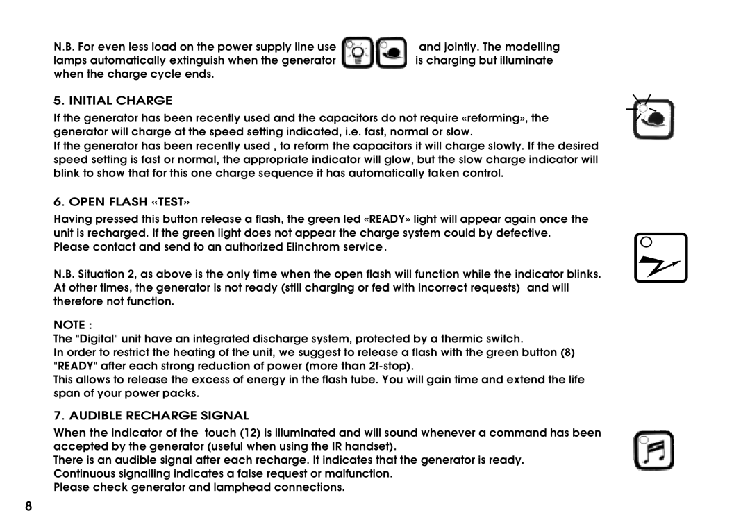 Elinchrom Digital 3000 AS manual Initial Charge, Open Flash «TEST», Audible Recharge Signal 