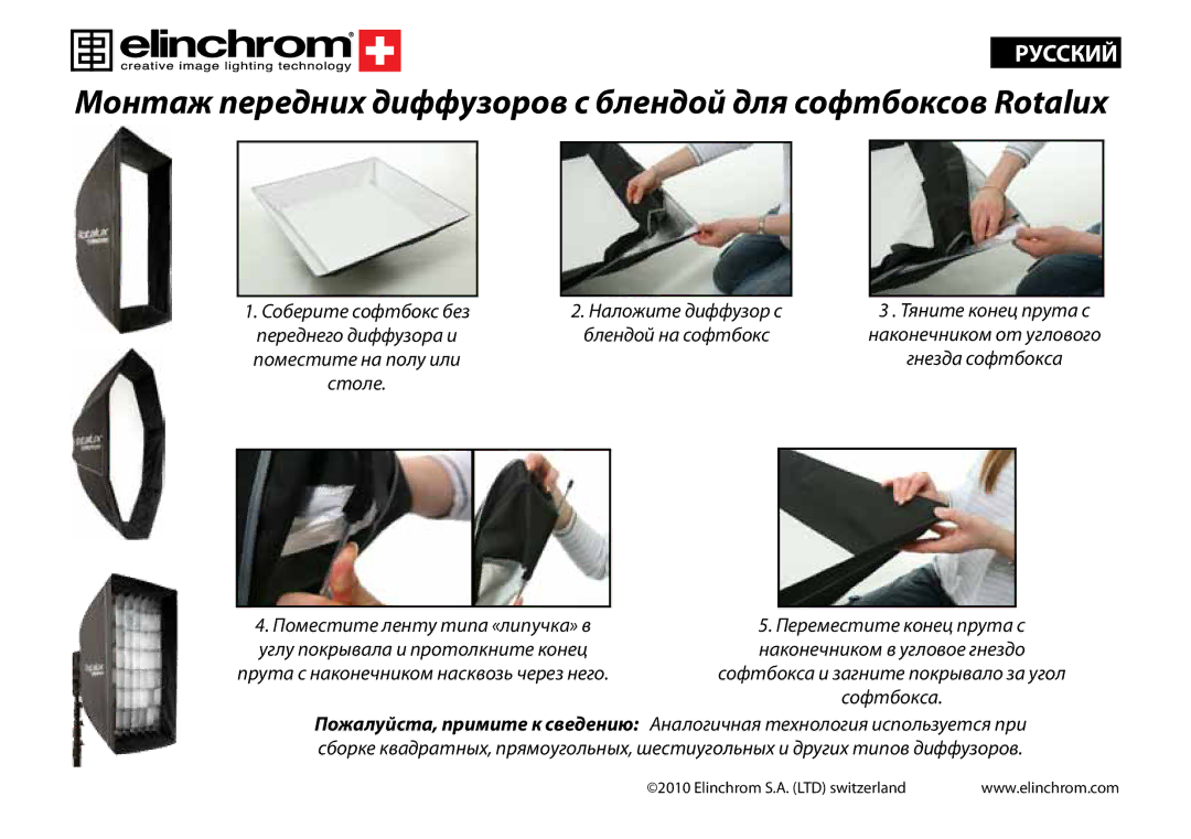 Elinchrom Hooded Diffusers operation manual Монтаж передних диффузоров с блендой для софтбоксов Rotalux 