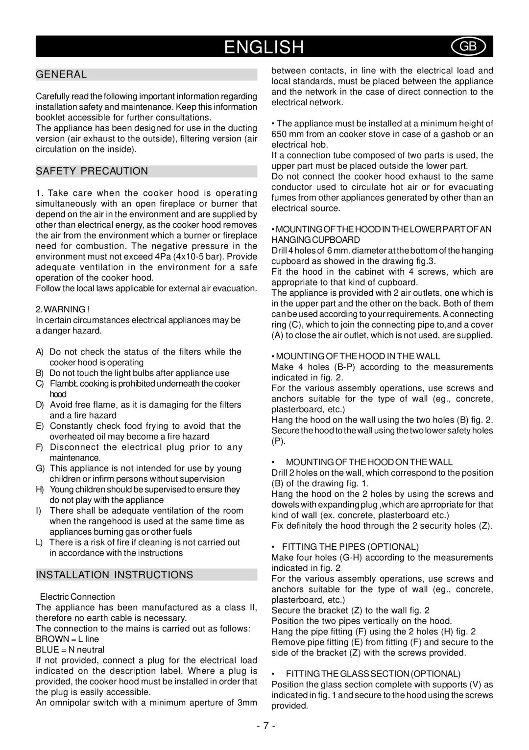 Elitair PN-36 manual Englishgb, General, Safety Precaution, Installation Instructions 