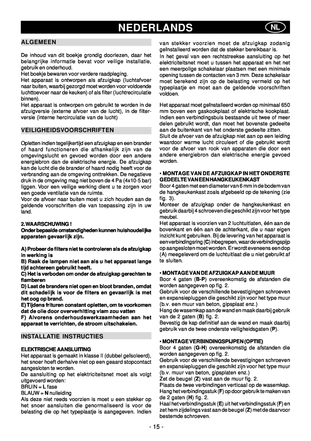 Elitair PN-36 manual Nederlandsnl, Algemeen, Veiligheidsvoorschriften, Installatie Instructies 