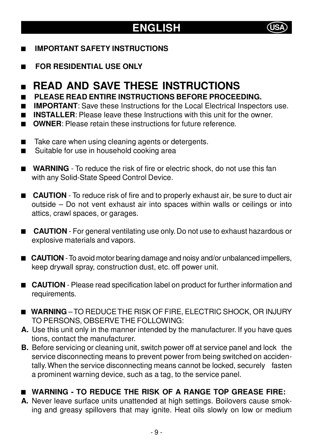 Elitair PN-I manual Englishusa, Important Safety Instructions For Residential USE only 