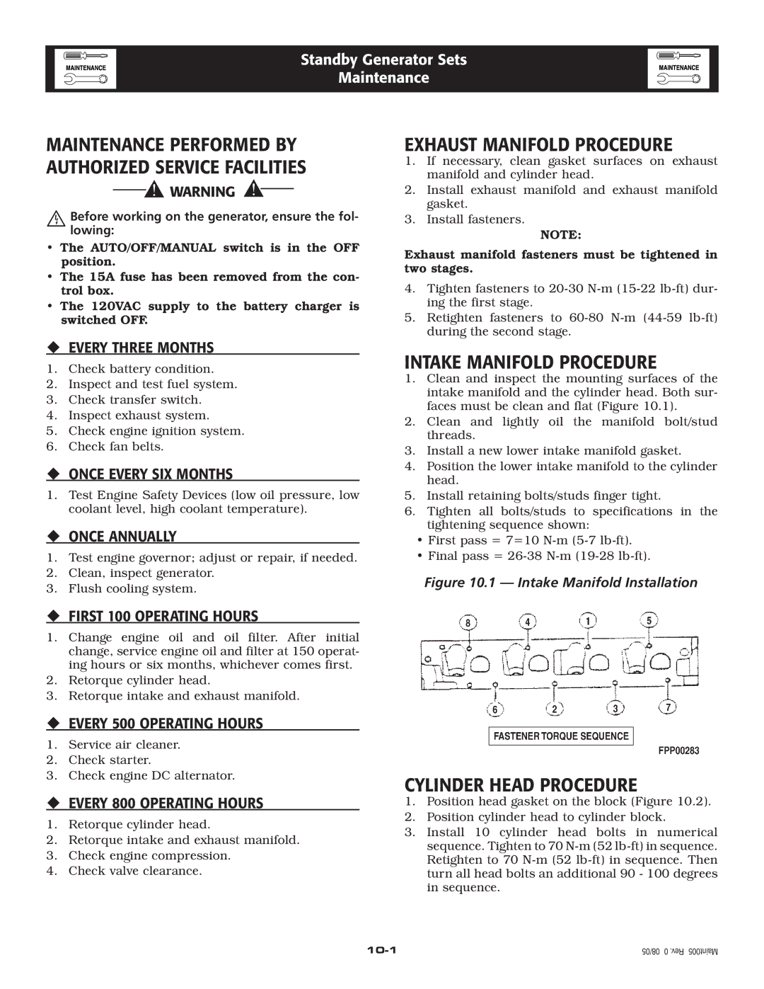 Elite 005212-0 owner manual Exhaust Manifold Procedure, Intake Manifold Procedure, Cylinder Head Procedure 