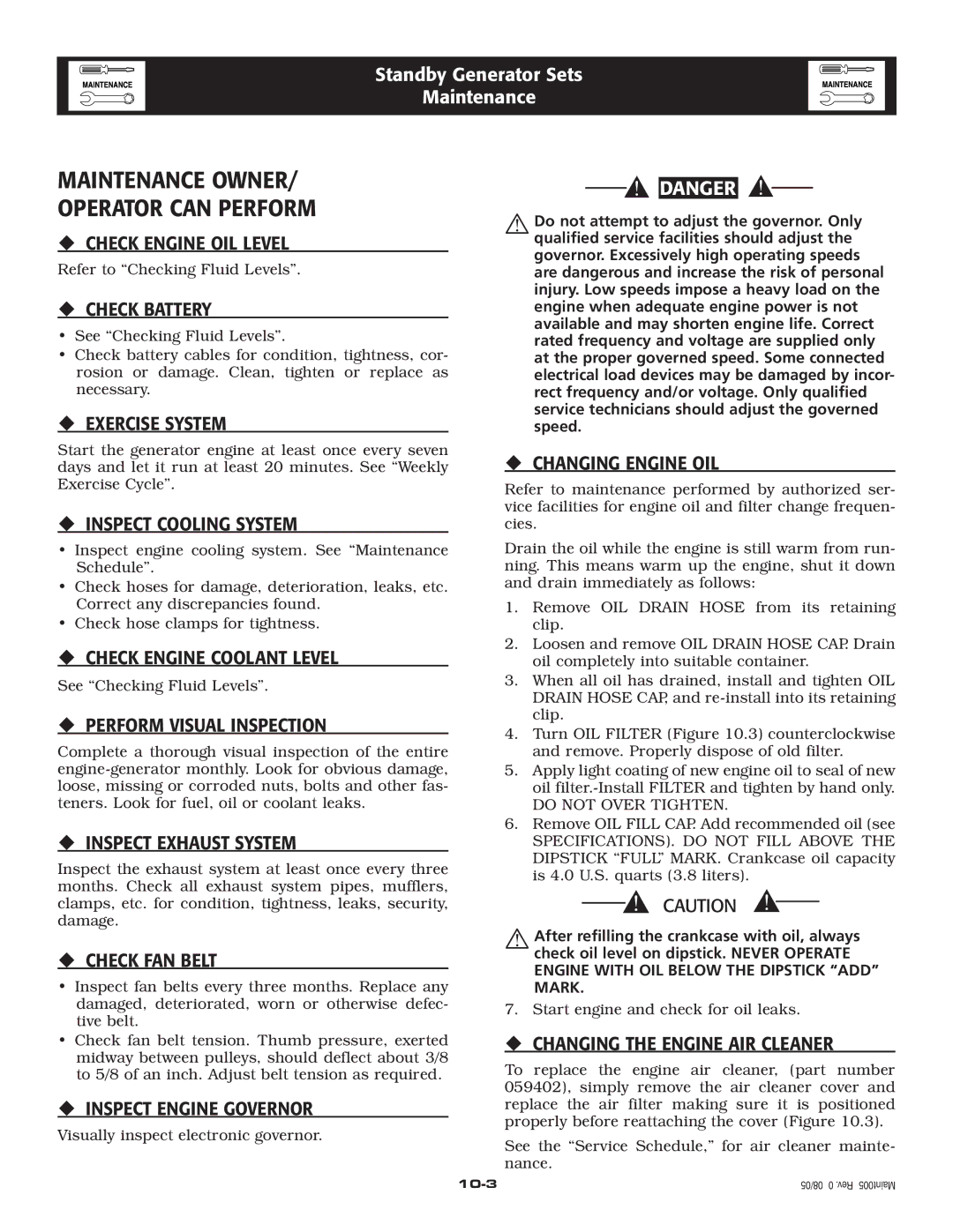 Elite 005212-0 owner manual Maintenance Owner Operator can Perform 