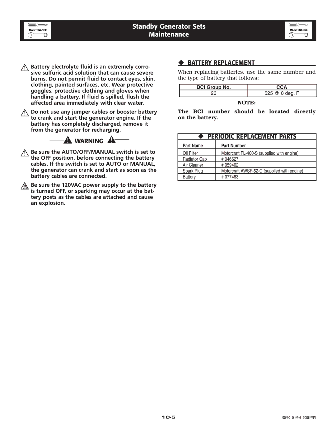 Elite 005212-0 owner manual ‹ Battery Replacement, ‹ Periodic Replacement Parts 