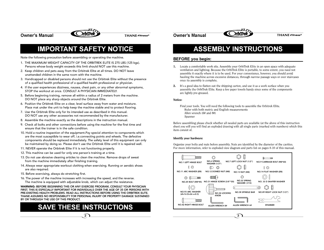 Elite BK2080 owner manual Important Safety Notice, Assembly Instructions, Before you begin 