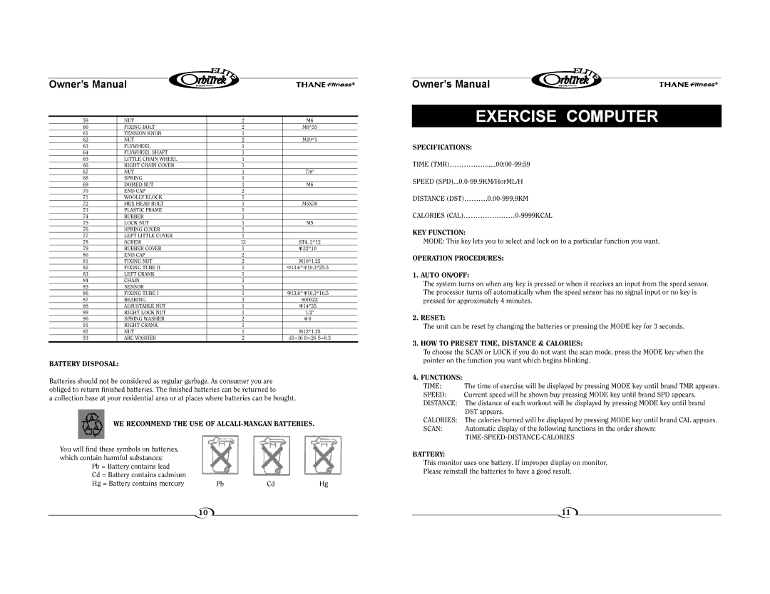 Elite BK2080 owner manual Exercise Computer 