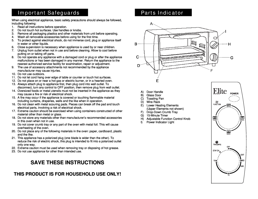 Elite EKA-9210W, EKA-9210B warranty ….Important Safeguards…, Save These Instructions, ….Parts Indicator… 