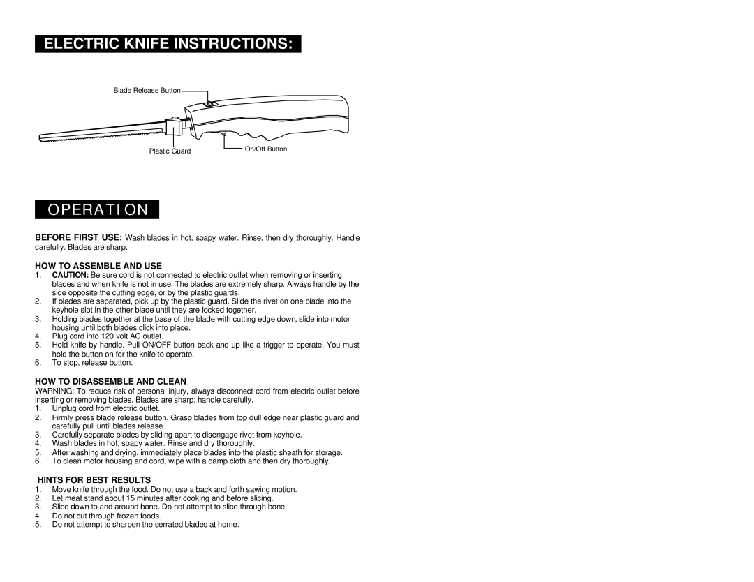 Elite ERO-210BK warranty Ooperation, HOW to Assemble and USE, HOW to Disassemble and Clean, Hints for Best Results 