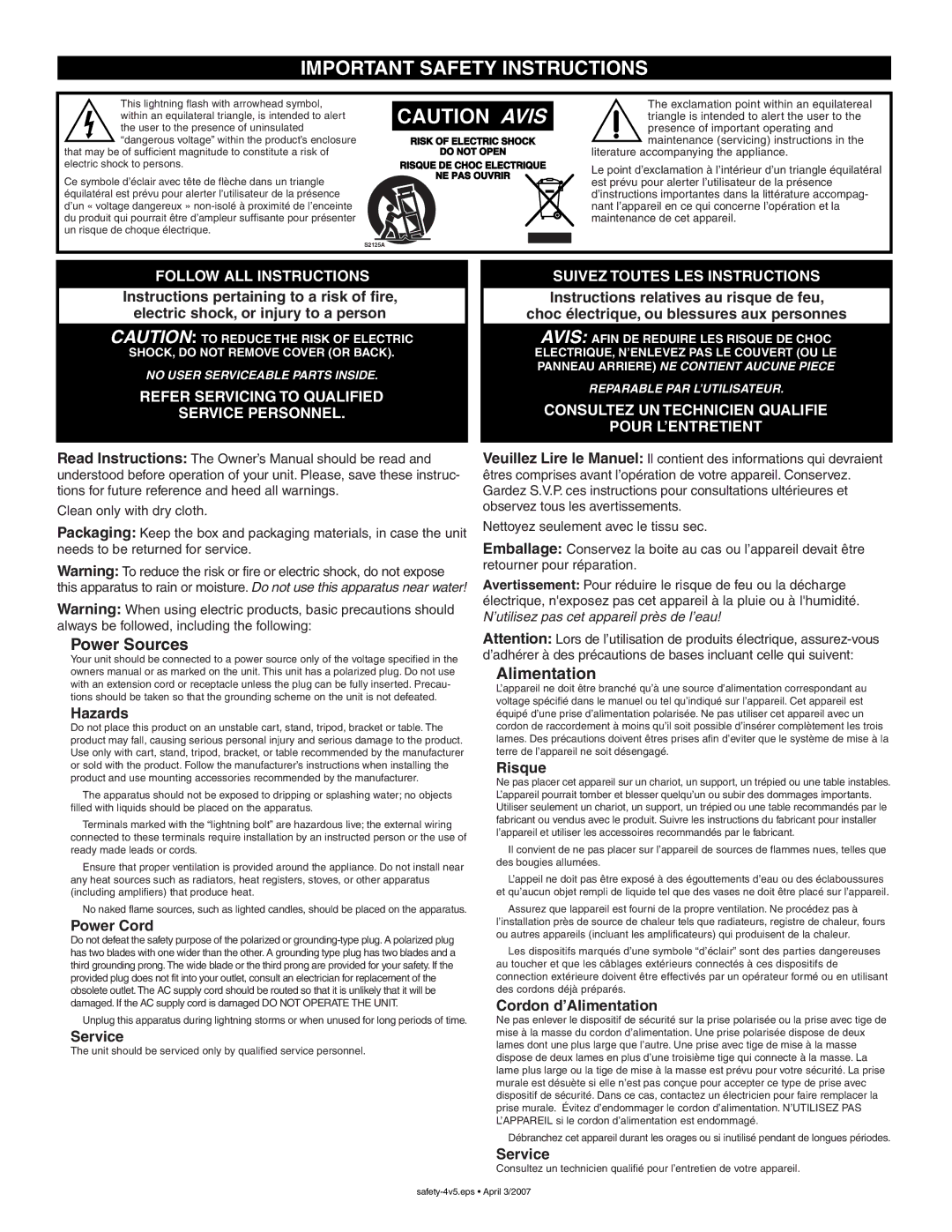 Elite ES700P owner manual Important Safety Instructions 