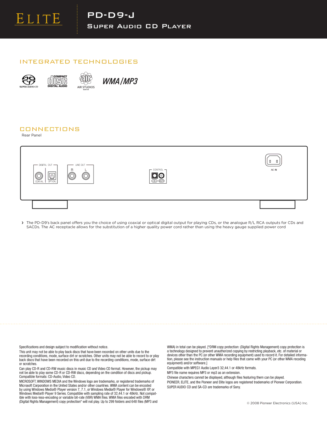 Elite PD-D9-J manual Integrated Technologies, Connections 