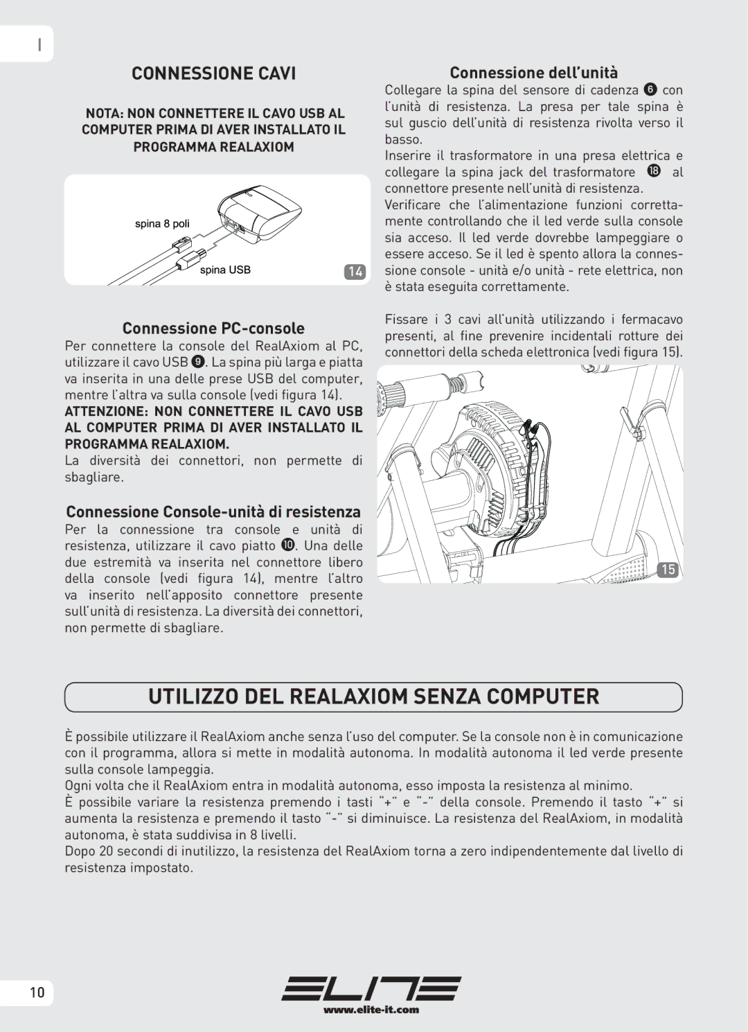 Elite Real AXIOM manual Utilizzo DEL Realaxiom Senza Computer, Connessione Cavi 