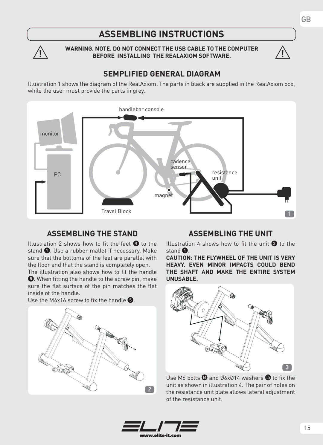 Elite Real AXIOM manual Assembling Instructions, Semplified General Diagram, Assembling the Stand, Assembling the Unit 