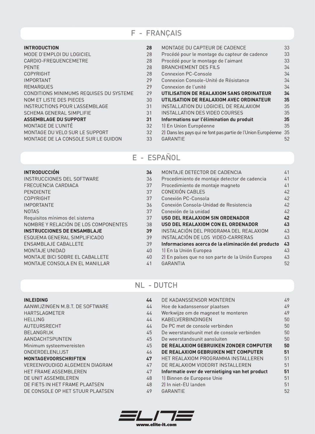 Elite Real AXIOM Assemblage DU Support, Introducción, USO DEL Realaxiom SIN Ordenador, Inleiding, Montagevoorschriften 