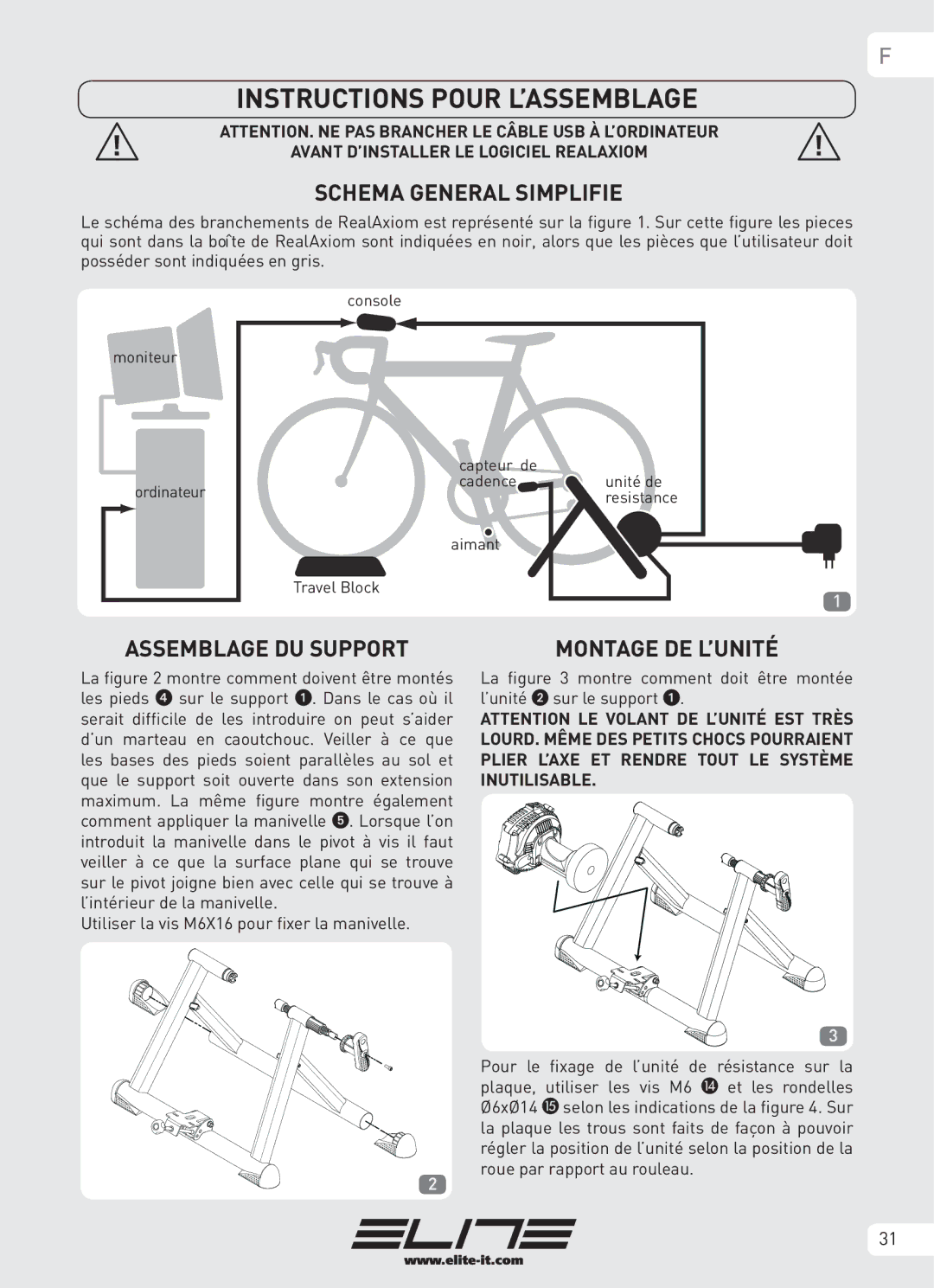 Elite Real AXIOM manual Instructions Pour L’ASSEMBLAGE, Schema General Simplifie, Assemblage DU Support, Montage DE L’UNITÉ 