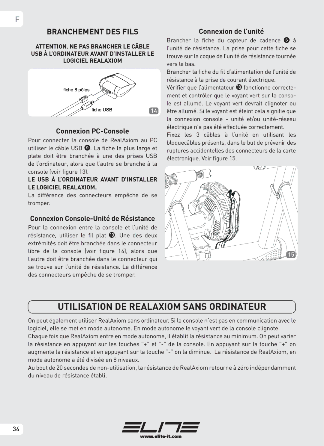 Elite Real AXIOM manual Utilisation DE Realaxiom Sans Ordinateur, Branchement DES Fils 