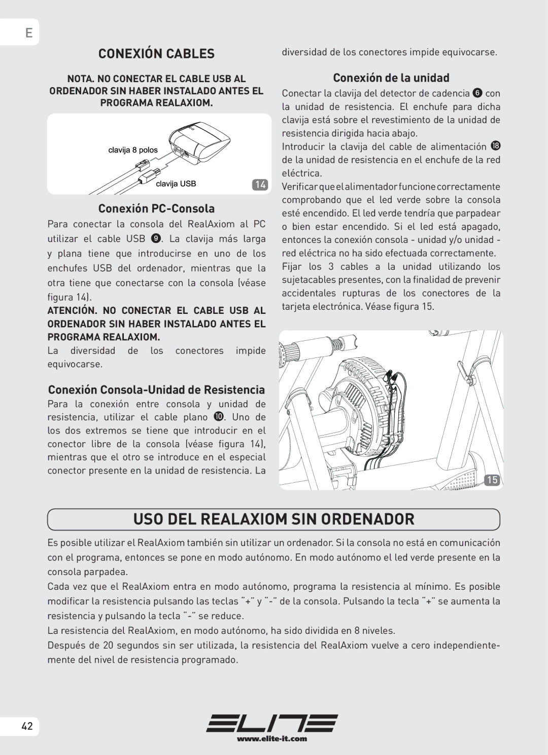 Elite Real AXIOM manual USO DEL Realaxiom SIN Ordenador, Conexión Cables, Ordenador SIN Haber Instalado Antes EL 