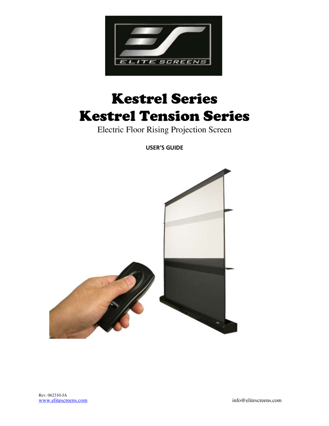 Elite Screens 062310-JA manual Kestrel Series Kestrel Tension Series 