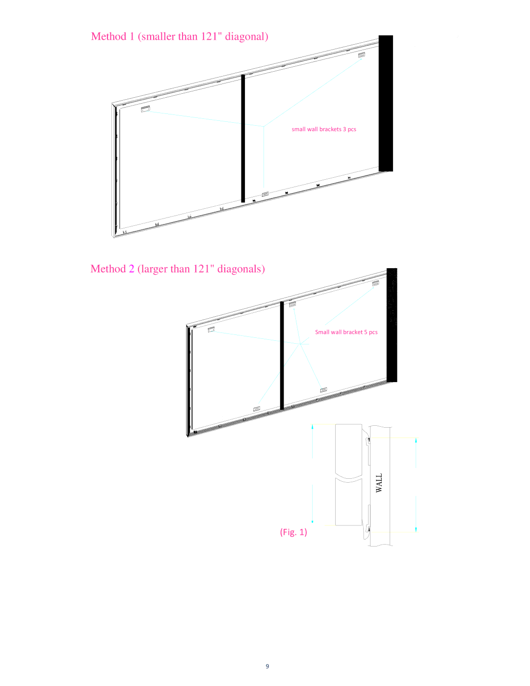 Elite Screens 091709JA manual Method 1 smaller than 121 diagonal 