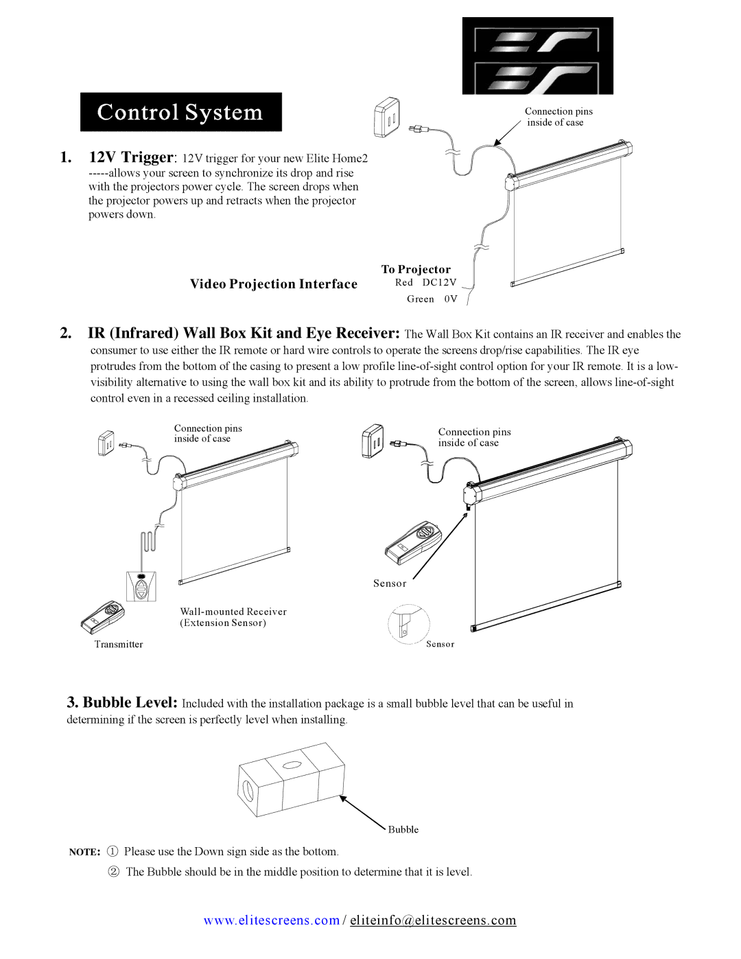 Elite Screens 1.5 manual Video Projection Interface 