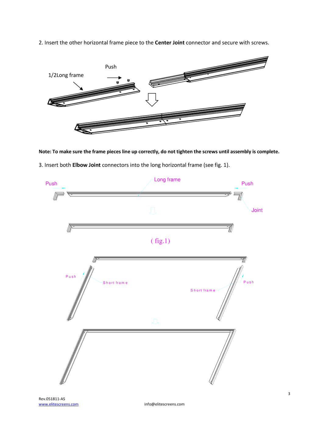 Elite Screens 235 manual Push Long frame 