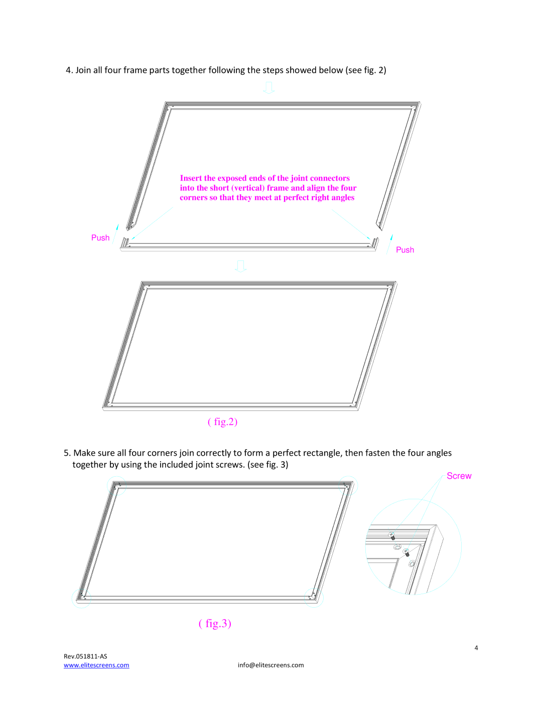 Elite Screens 235 manual Screw 