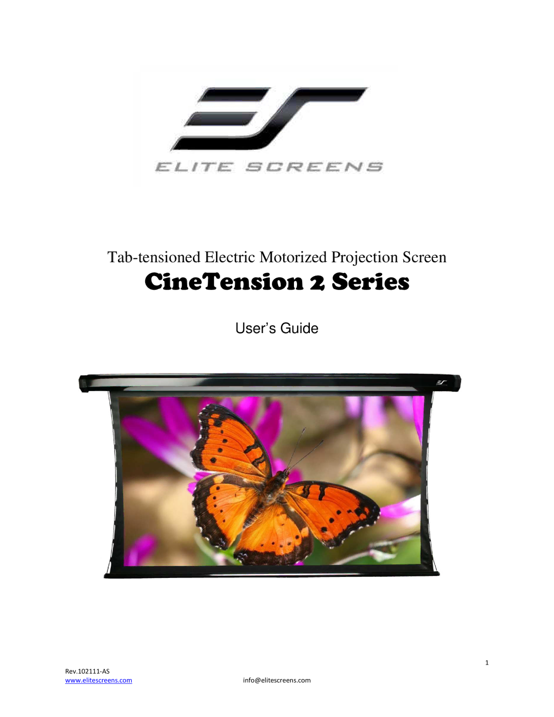 Elite Screens CineTension 2 manual Cinetension 2 Series 