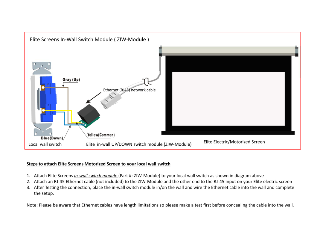 Elite Screens ET manual Elite Screens In‐Wall Switch Module ZIW‐Module 