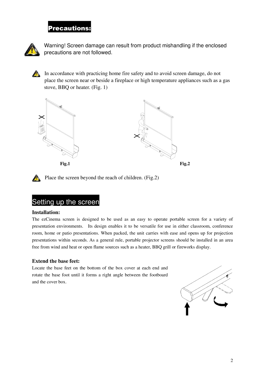 Elite Screens exCinema manual Installation, Extend the base feet 