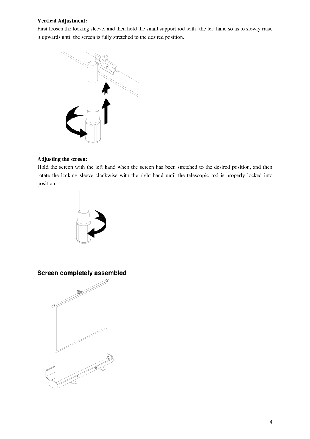 Elite Screens exCinema manual Vertical Adjustment, Adjusting the screen 