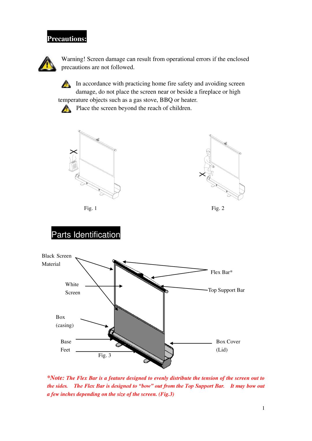 Elite Screens ezCinema Plus manual Parts Identification, Precautions 