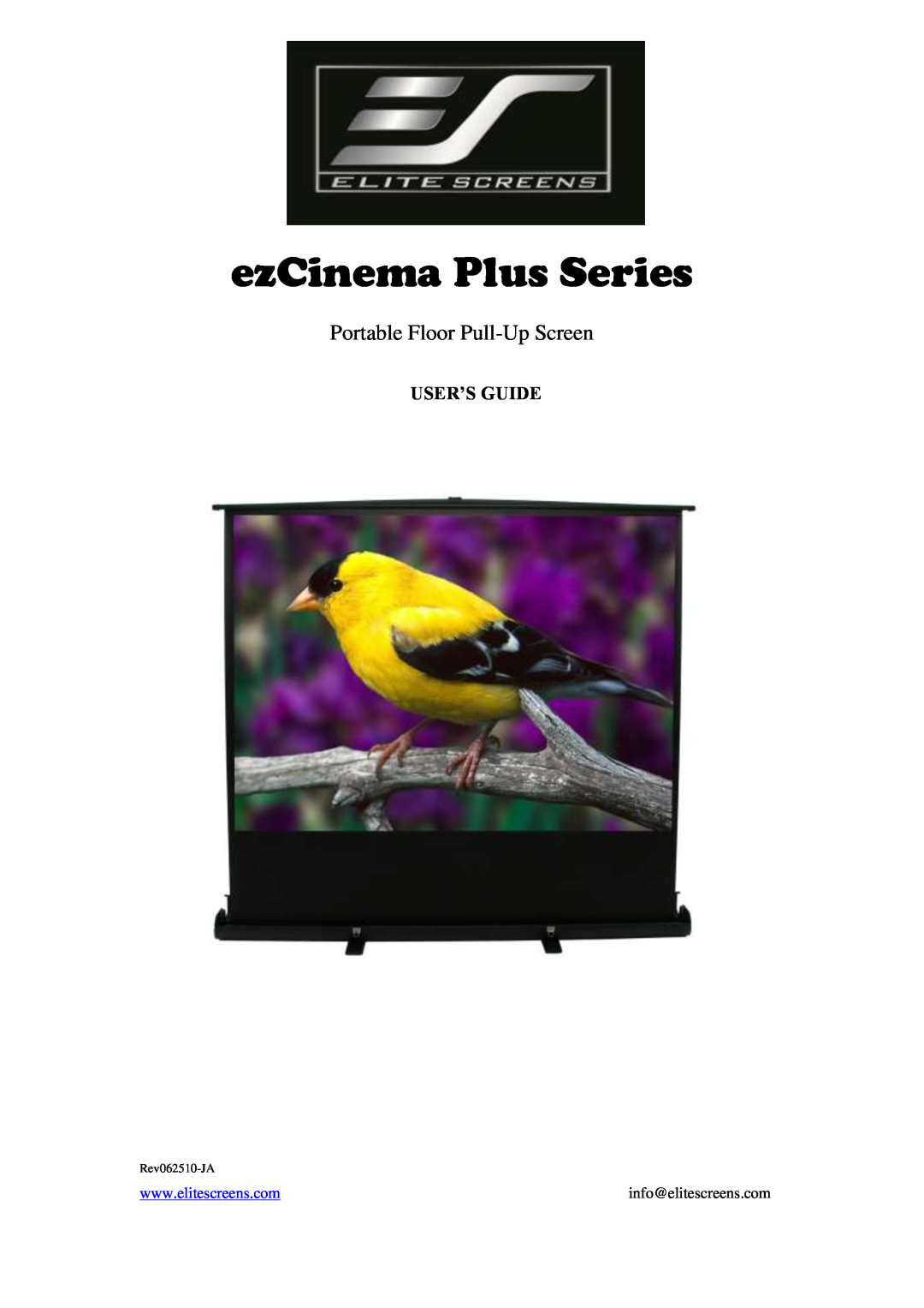 Elite Screens manual User’S Guide, ezCinema Plus Series, Portable Floor Pull-Up Screen, info@elitescreens.com 