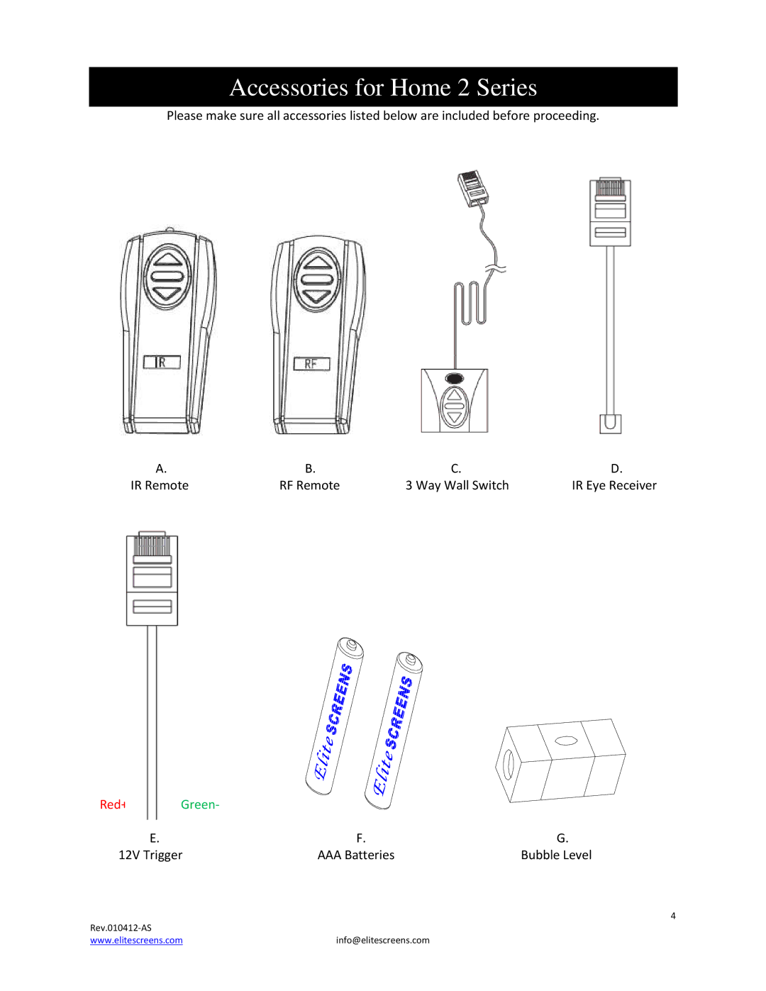 Elite Screens Home2 manual Accessories for Home 2 Series 