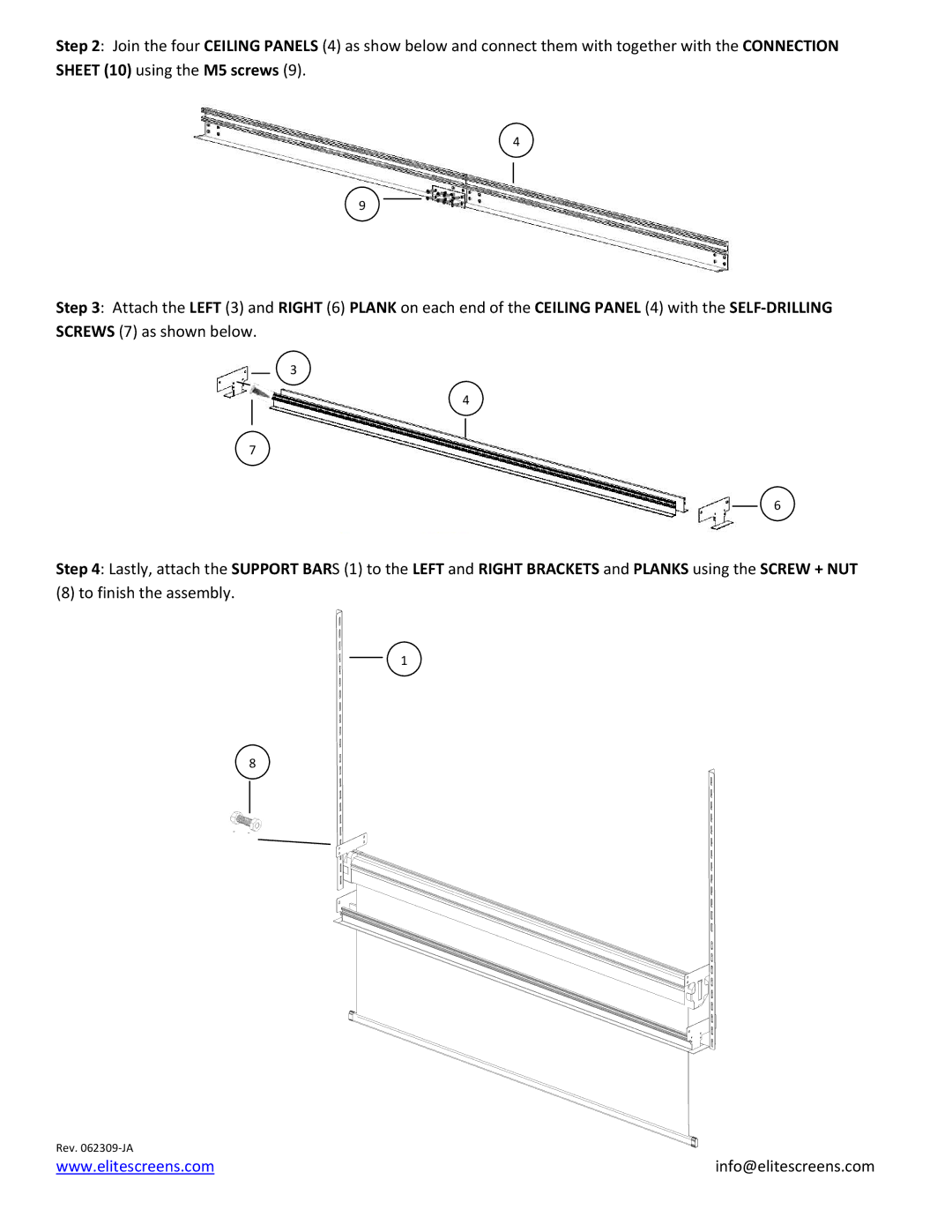 Elite Screens HQ7160 manual To finish the assembly 