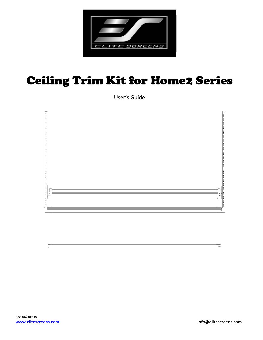 Elite Screens HQ7160 manual info@elitescreens.com, Ceiling Trim Kit for Home2 Series, User’s Guide, Rev. 062309‐JA 