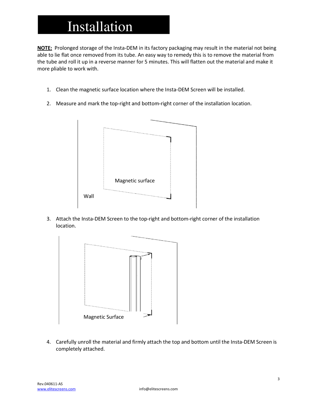 Elite Screens Insta-DEM manual Installation 