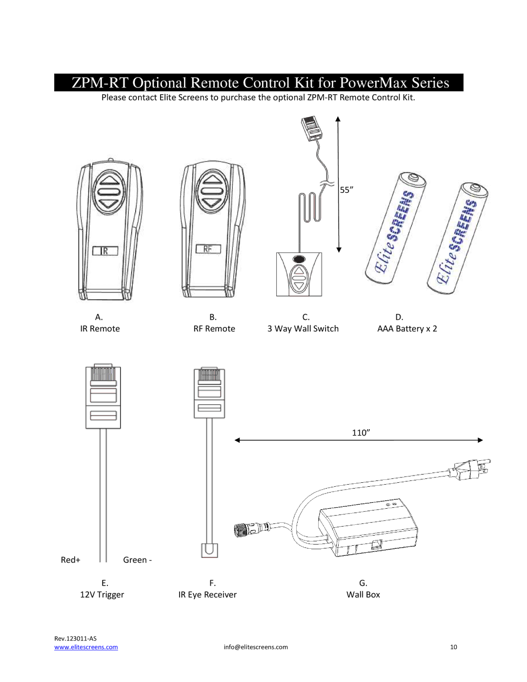 Elite Screens manual ZPM-RT Optional Remote Control Kit for PowerMax Series 