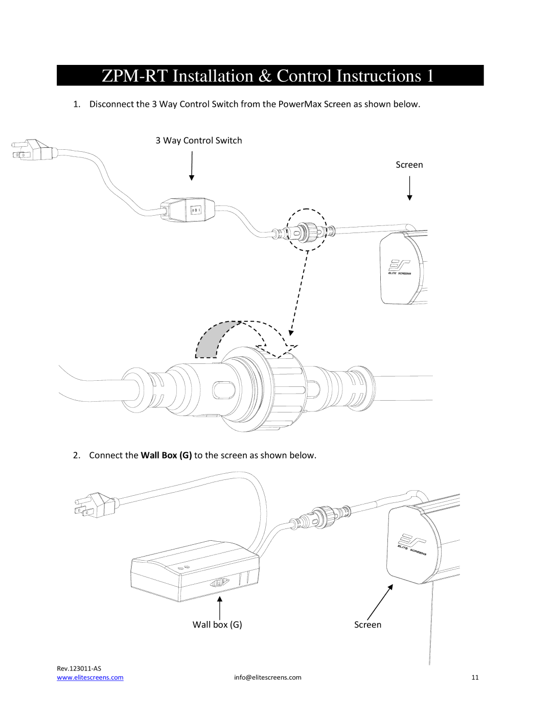 Elite Screens PowerMax manual ZPM-RT Installation & Control Instructions 